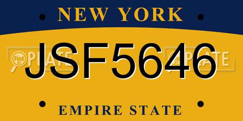 JSF5646 New York License Plate