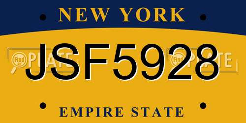 JSF5928 New York License Plate