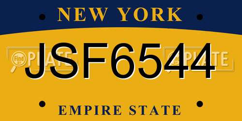 JSF6544 New York License Plate
