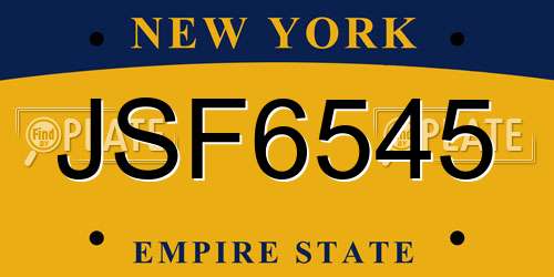 JSF6545 New York License Plate
