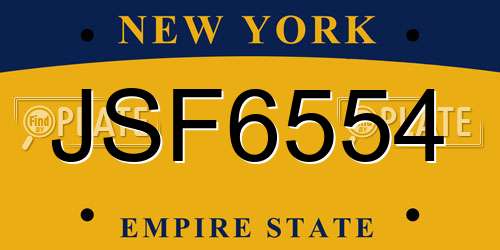 JSF6554 New York License Plate