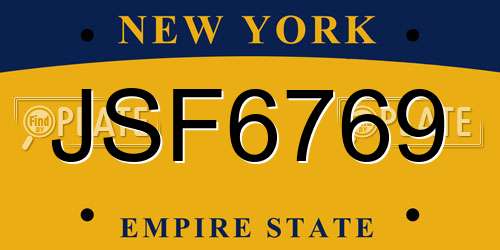 JSF6769 New York License Plate
