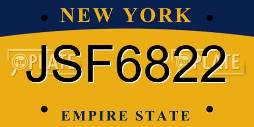 JSF6822 New York License Plate