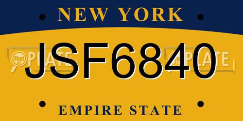 JSF6840 New York License Plate