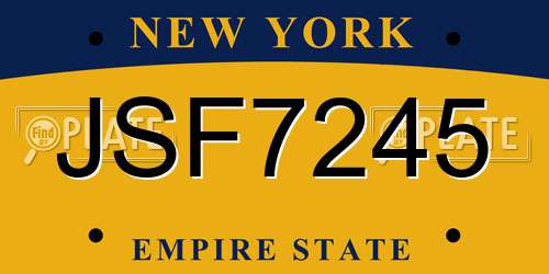JSF7245 New York License Plate