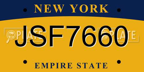 JSF7660 New York License Plate