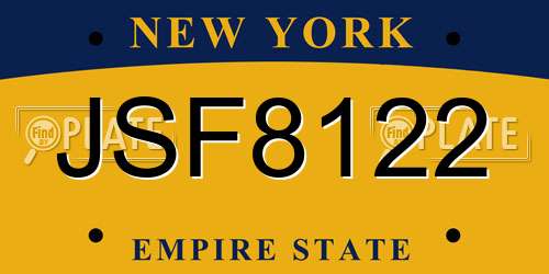 JSF8122 New York License Plate