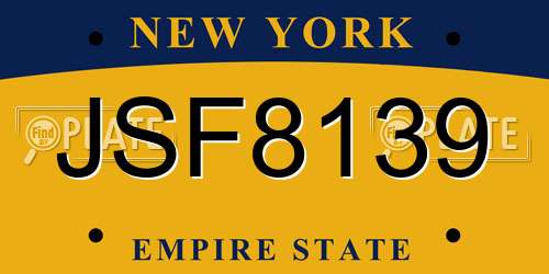 JSF8139 New York License Plate