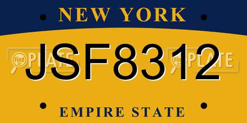 JSF8312 New York License Plate