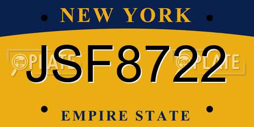JSF8722 New York License Plate