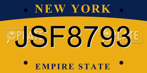 JSF8793 New York License Plate