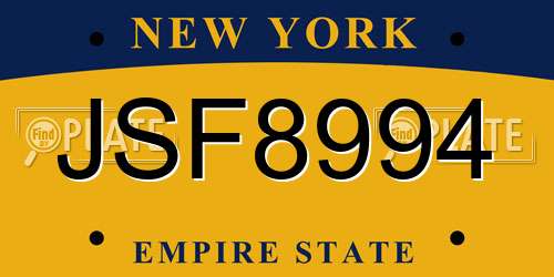 JSF8994 New York License Plate