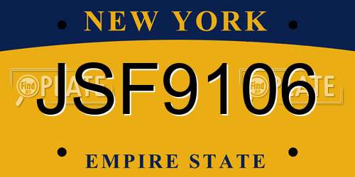 JSF9106 New York License Plate