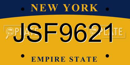 JSF9621 New York License Plate