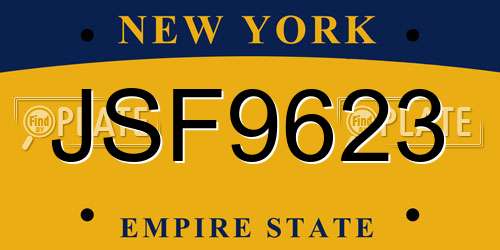 JSF9623 New York License Plate