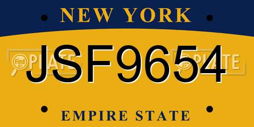 JSF9654 New York License Plate