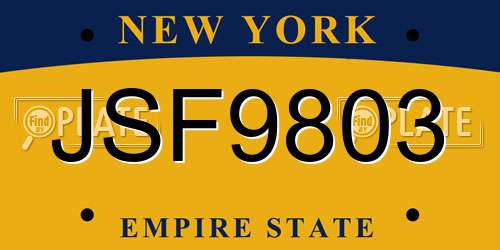 JSF9803 New York License Plate