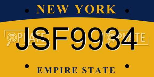JSF9934 New York License Plate