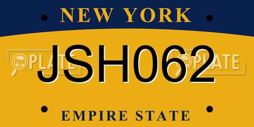 JSH062 New York License Plate