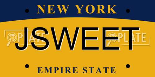 JSWEET New York License Plate