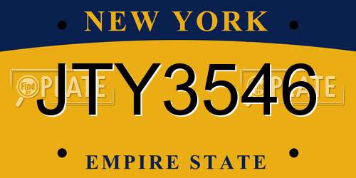 JTY3546 New York License Plate