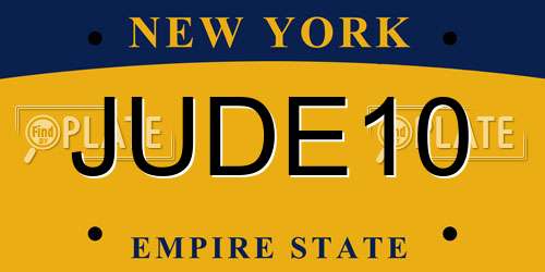 JUDE10 New York License Plate
