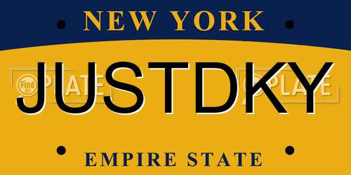 JUSTDKY New York License Plate