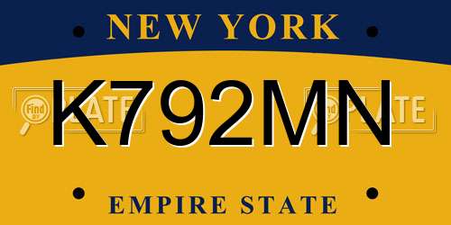 K792MN New York License Plate