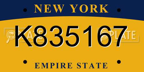 K835167 New York License Plate