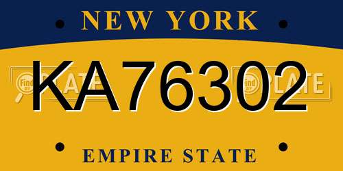 KA76302 New York License Plate