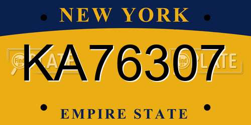 KA76307 New York License Plate