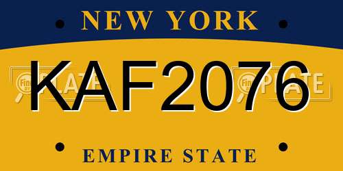 KAF2076 New York License Plate