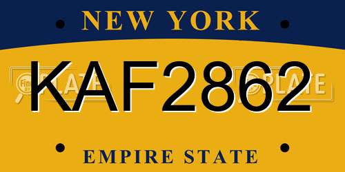 KAF2862 New York License Plate