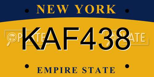 KAF438 New York License Plate