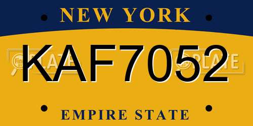 KAF7052 New York License Plate