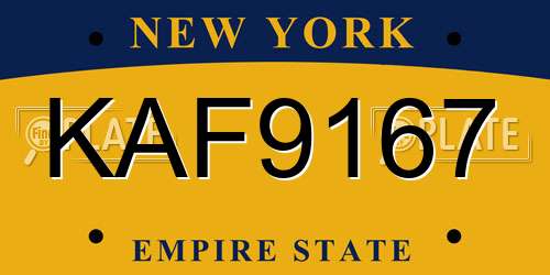 KAF9167 New York License Plate