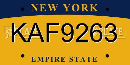 KAF9263 New York License Plate