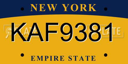 KAF9381 New York License Plate