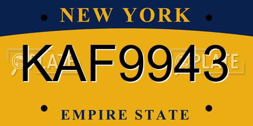 KAF9943 New York License Plate