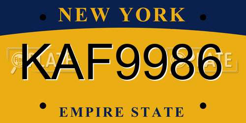 KAF9986 New York License Plate