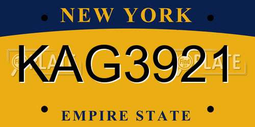 KAG3921 New York License Plate