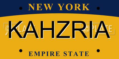 KAHZRIA New York License Plate