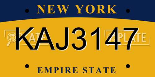 KAJ3147 New York License Plate