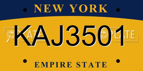 KAJ3501 New York License Plate