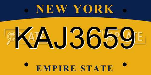 KAJ3659 New York License Plate