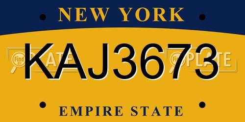 KAJ3673 New York License Plate