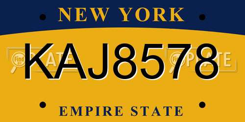 KAJ8578 New York License Plate