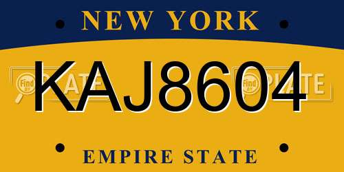 KAJ8604 New York License Plate