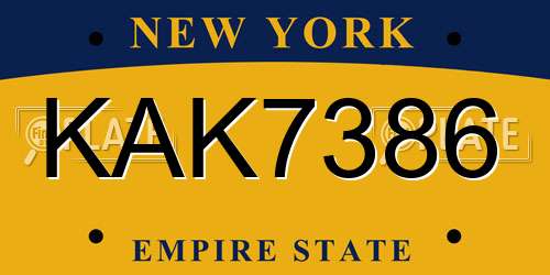 KAK7386 New York License Plate