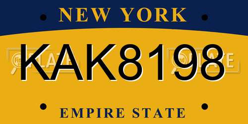 KAK8198 New York License Plate